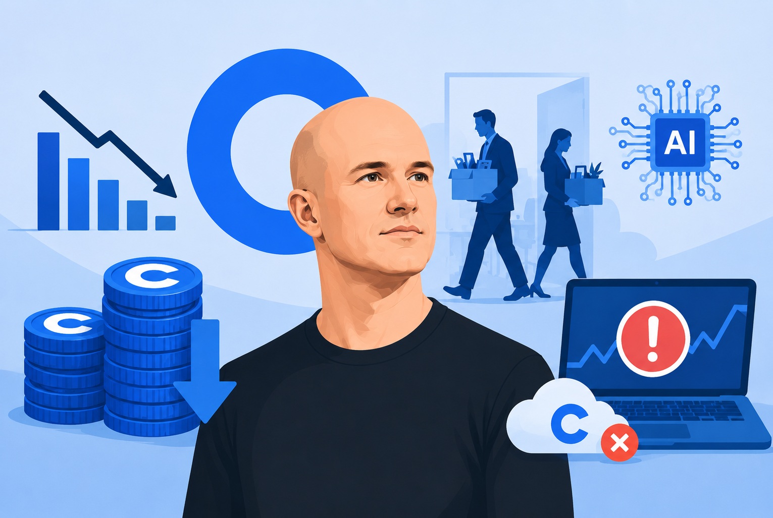 Coinbase CEO Armstrong Cashes Out $540M in Stock as Exchange Posts $394M Loss, Cuts 700 Jobs, and Faces Outage